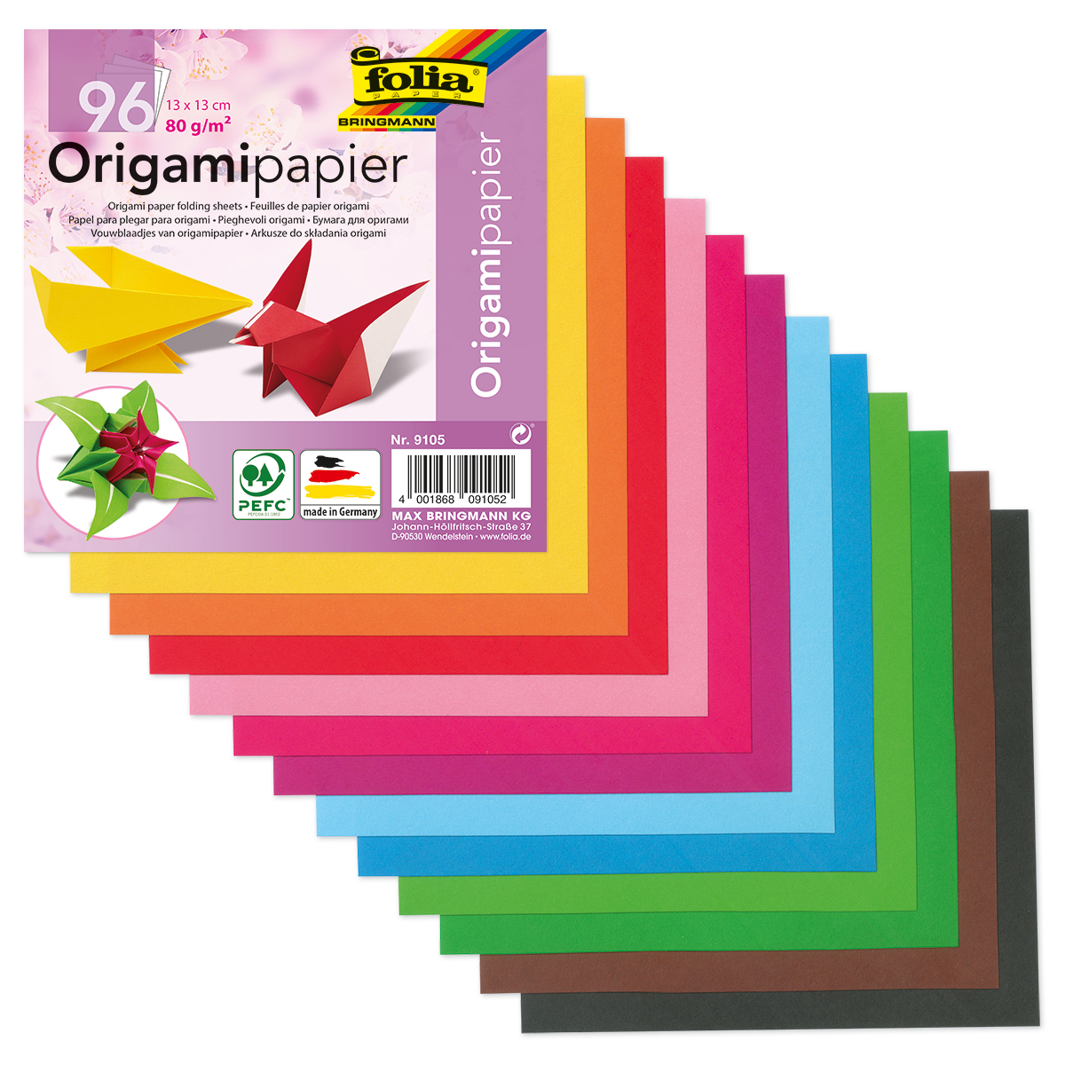 Faltblätter Origami-Papier 13x13cm 96 Bl./12 Farben
