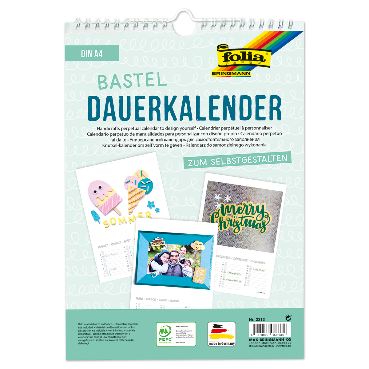 Dauerkalender Papier DIN A4 13 Bl. weiß/schwarz
