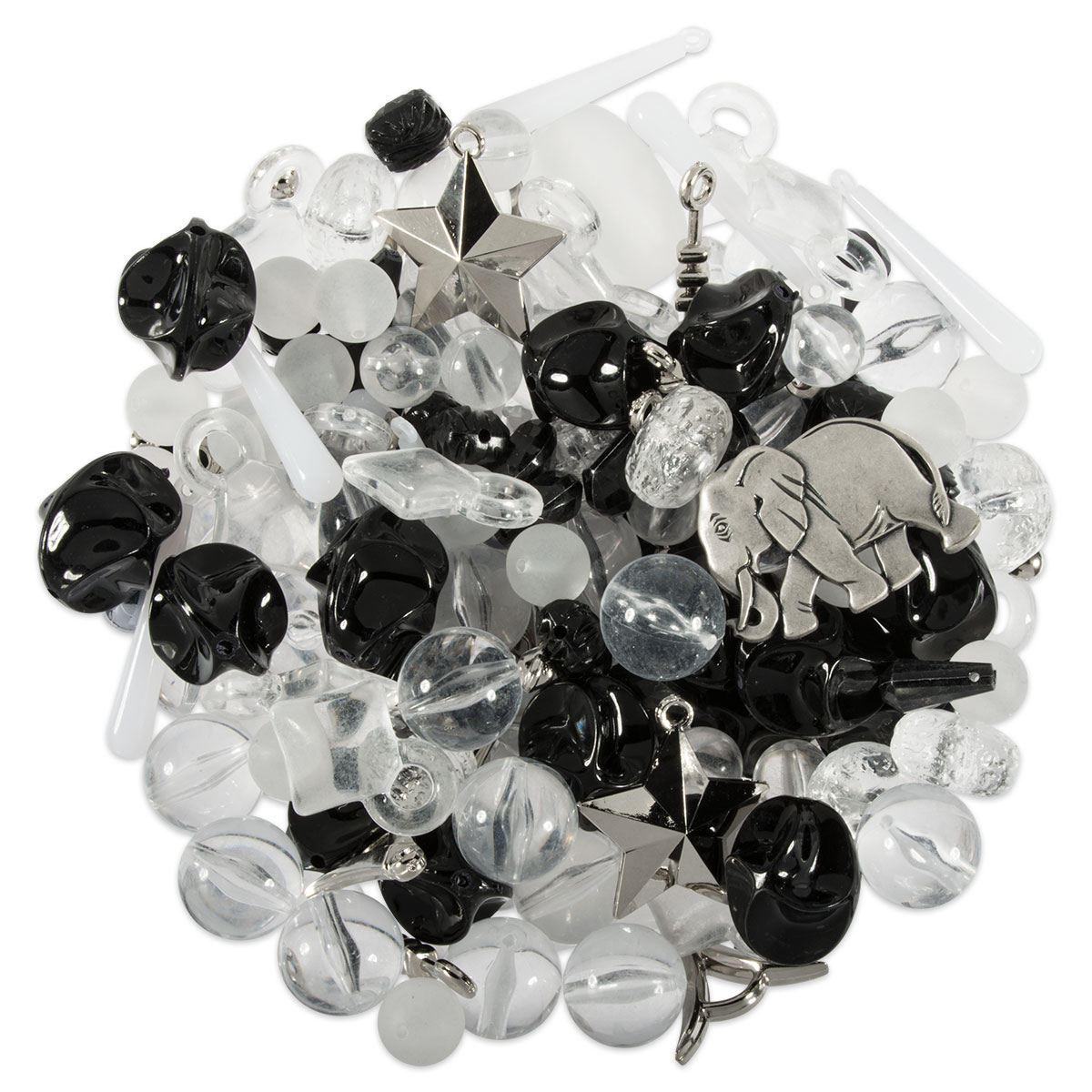 57800114JbSxgJLEtPUiT Kunststoffperlen-Mix 4-40mm cristall/schwarz/silberfarben