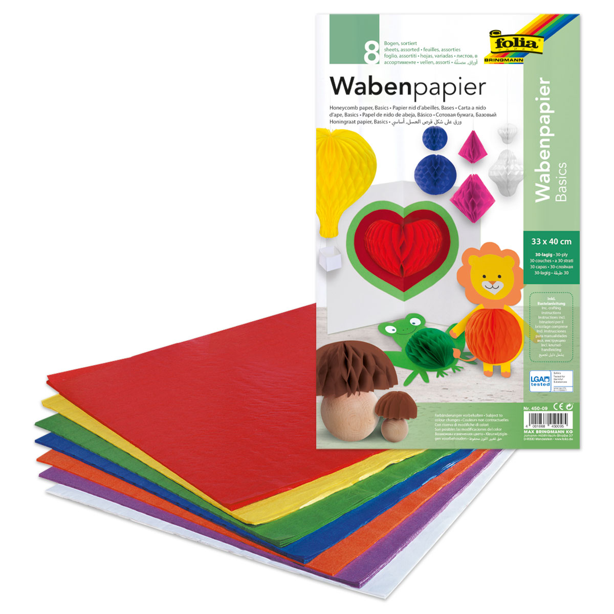 Wabenpapier 33x40cm 8 Bl./Farben
