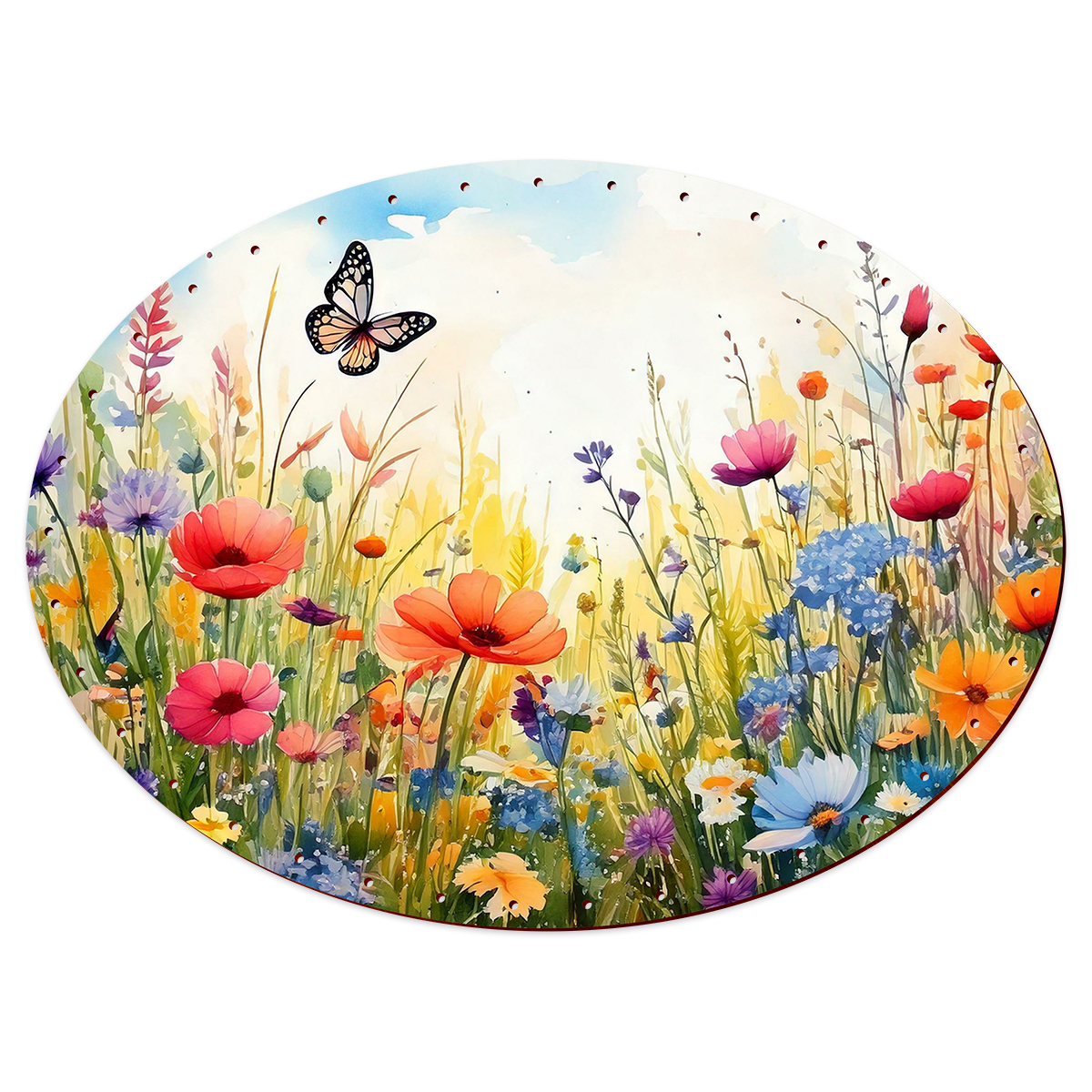 Korbflechtboden Holz 3mm 29x21,5cm oval Blumenwiese mit Schmetterling