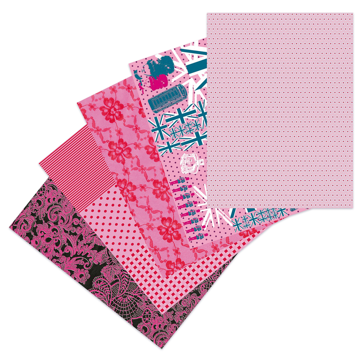 Decoupagepapier Großpack 5 Designs 100 Bl. Rosa-Mix