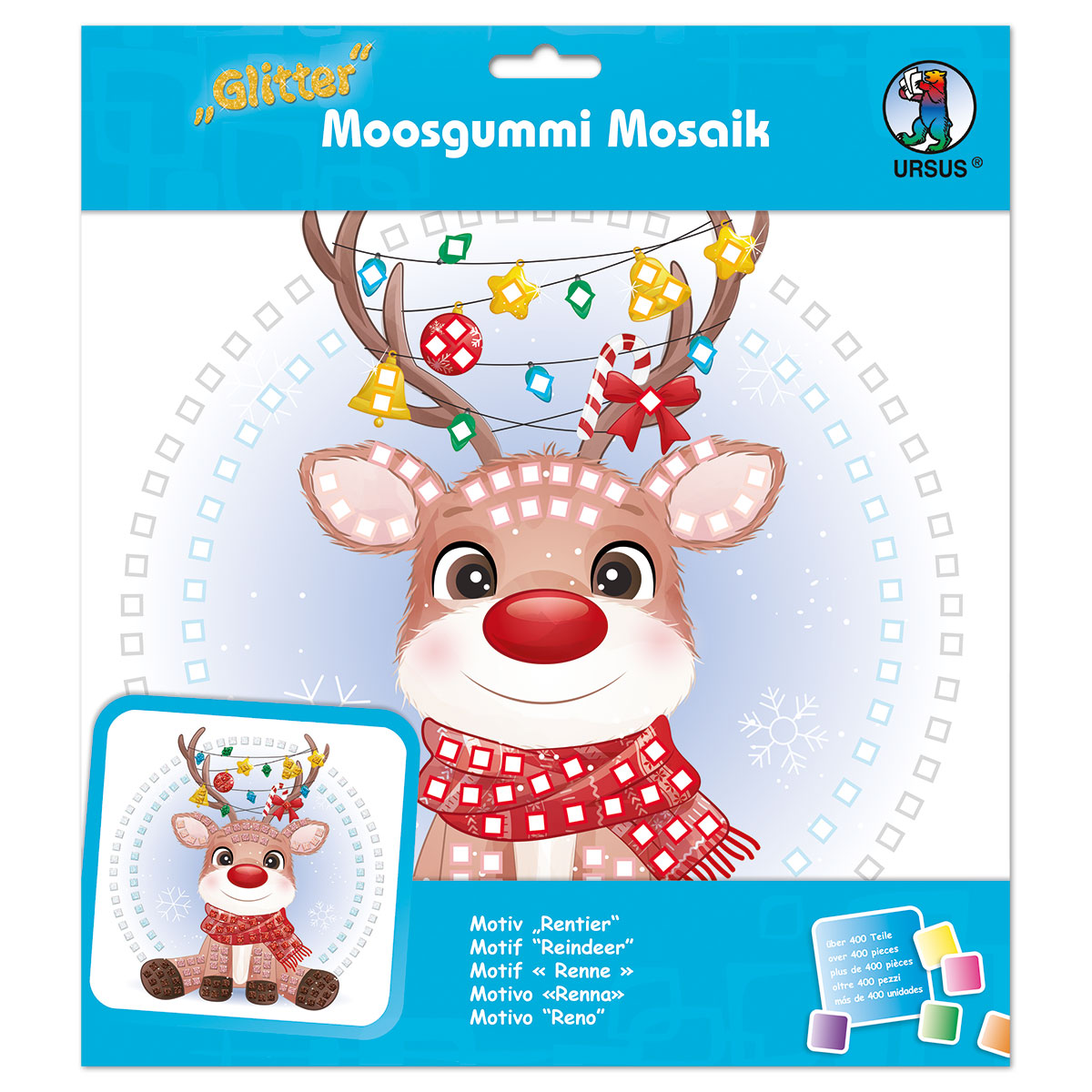 Moosgummi-Mosaik ca. 25x25cm Glitter Rentier