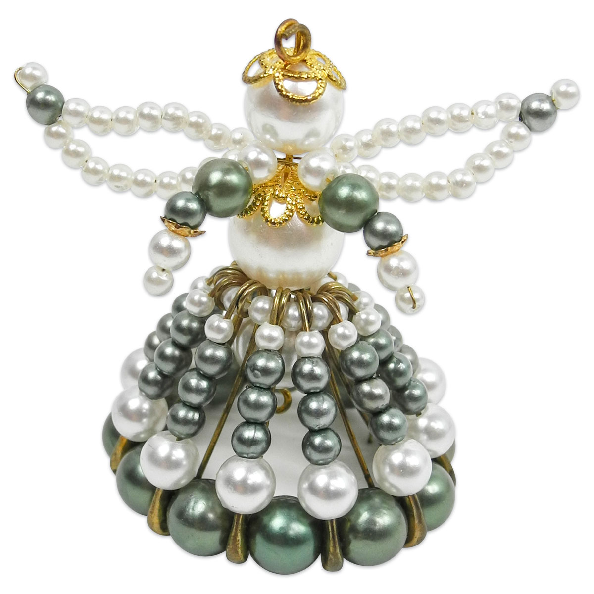 Kreativset Perlenengel ca. 7cm grün-goldfarben