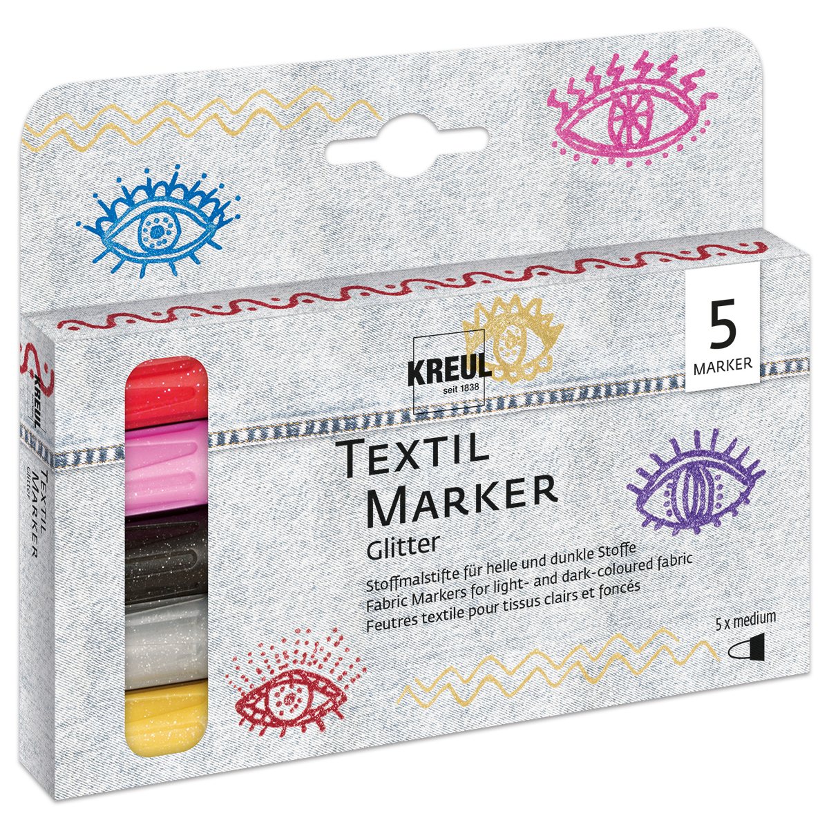KREUL Textil Marker Glitter Set medium 5 St./Farben