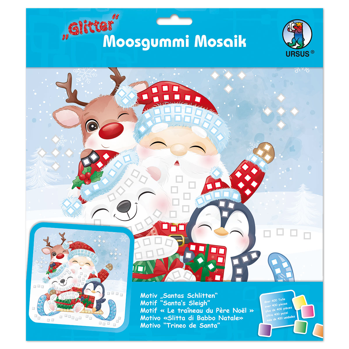 Moosgummi-Mosaik ca. 25x25cm Glitter Santas Schlitten