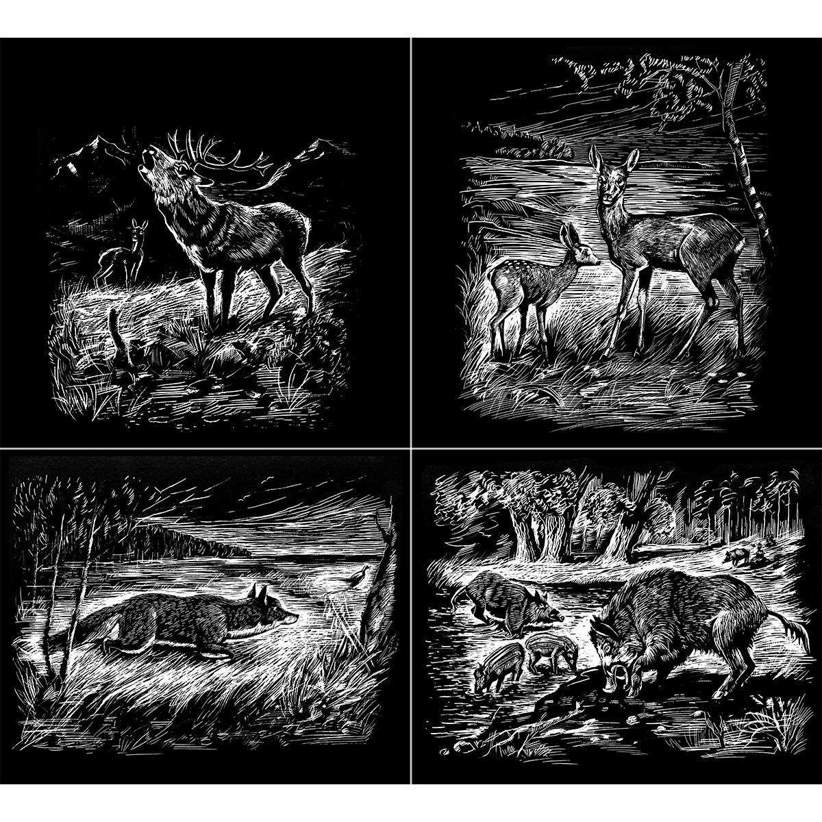 Kratzbilder-Set silber Wildtiere