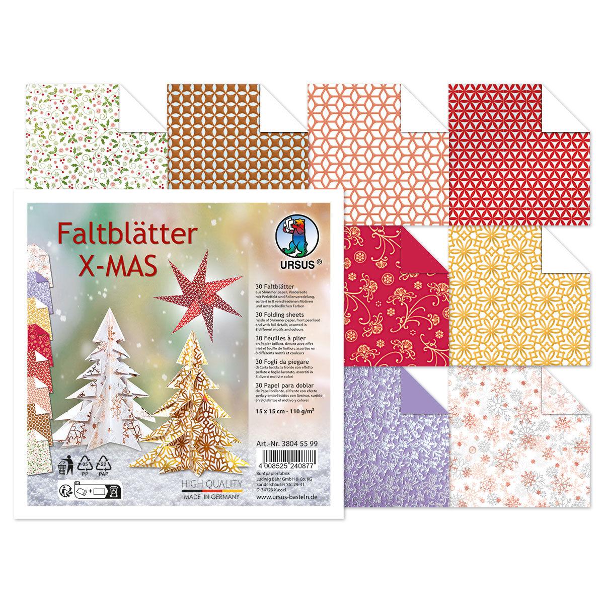 Faltblätter 110g/m² 15x15cm 30 Bl. X-Mas