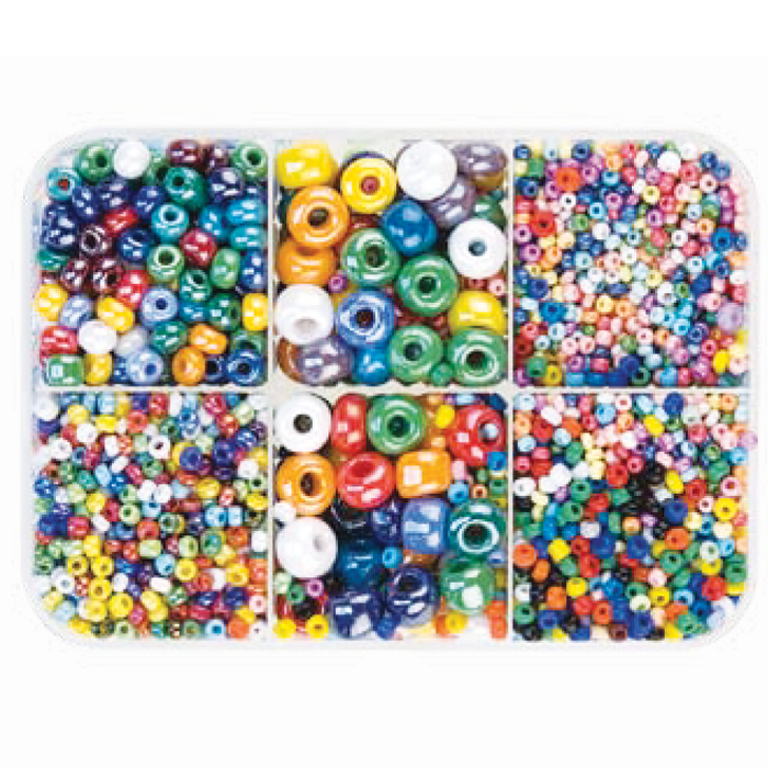 Glasperlen-Box satt seidenmatt 2-6mm ca. 150g mix