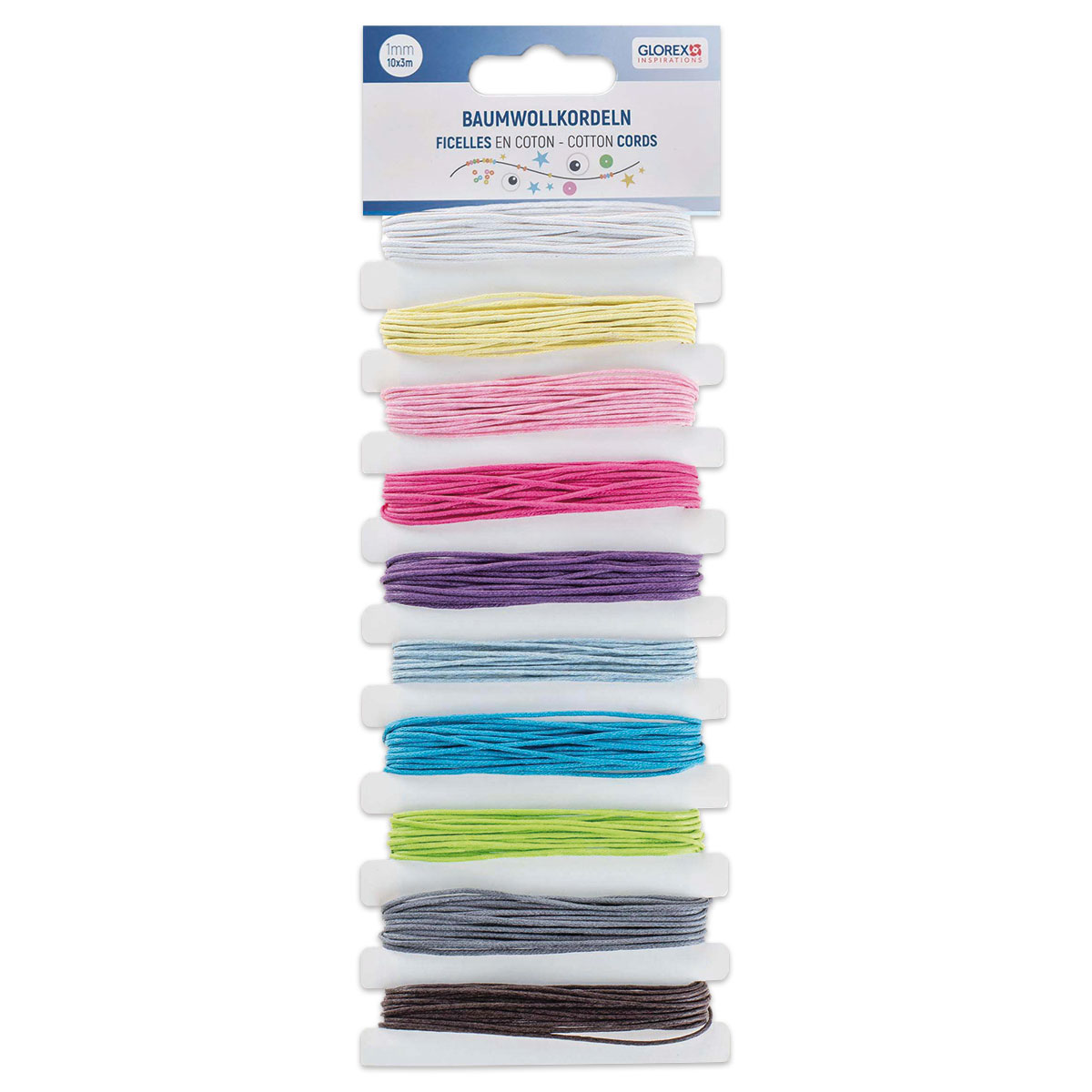 Baumwollkordel-Set Ø 1mm 10 St./Farben à 3m