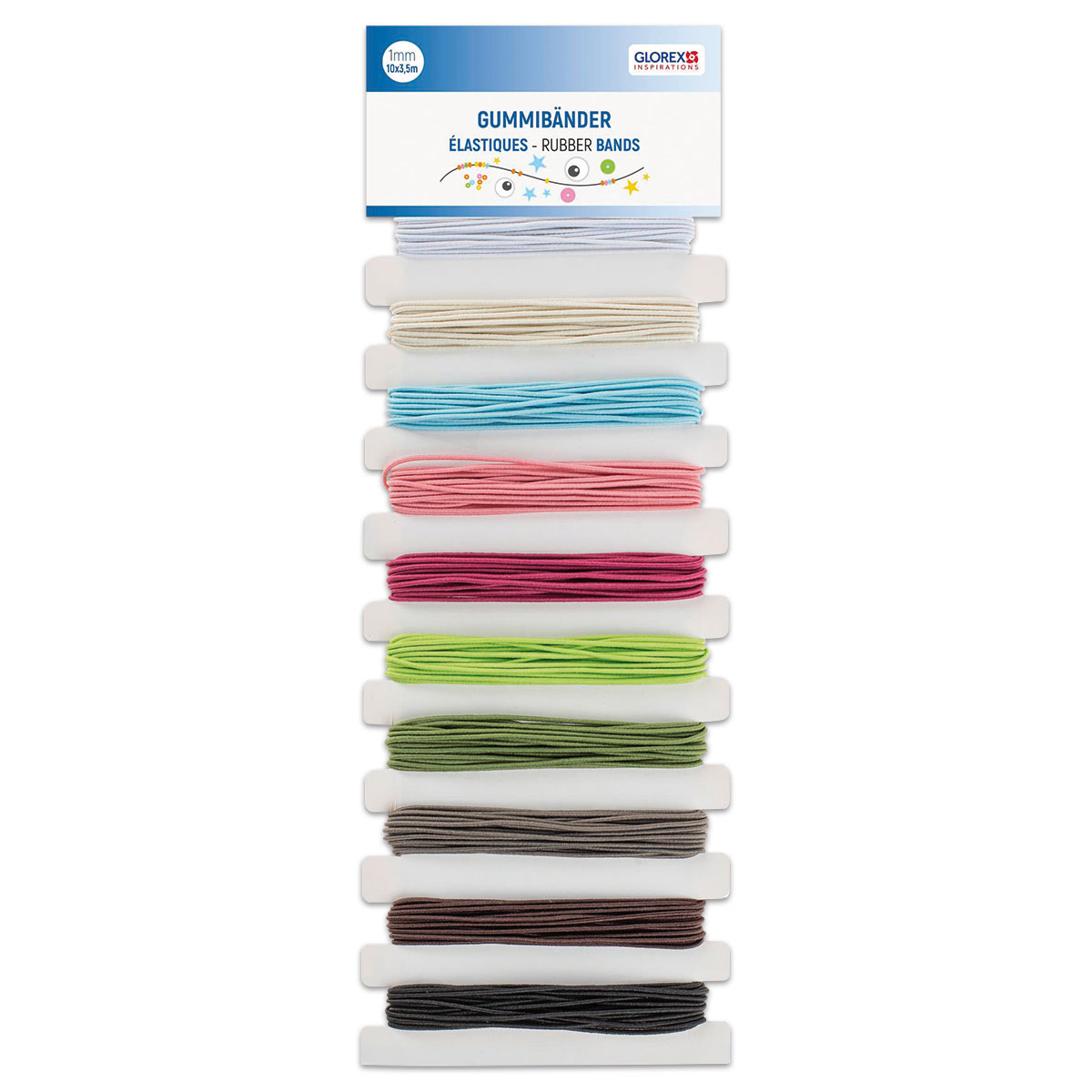 Gummibänder-Set 1mm 10 St./Farben à 3,5m