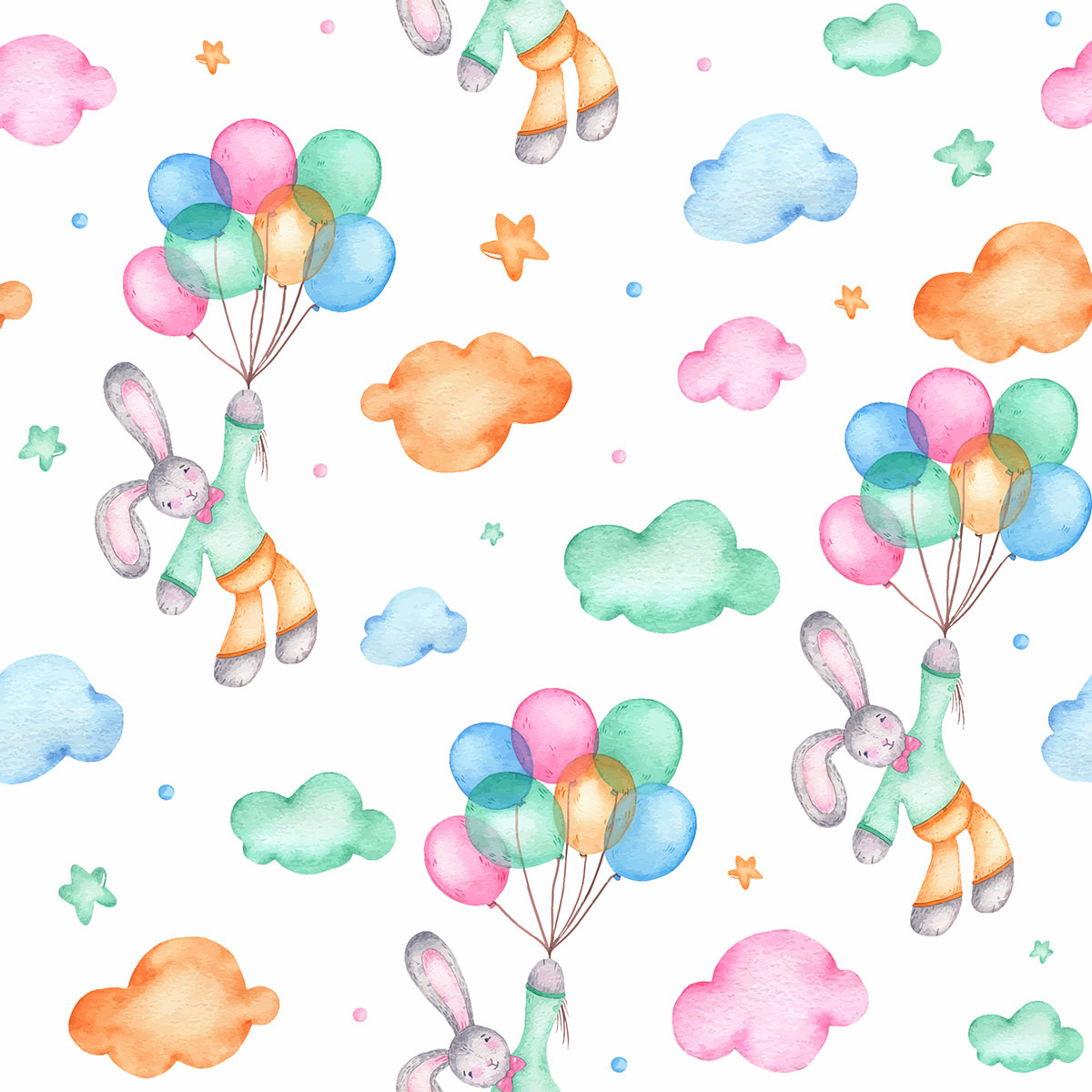 Interlock-Stoff wasserabweisend 50x40cm Hasen/Luftballons