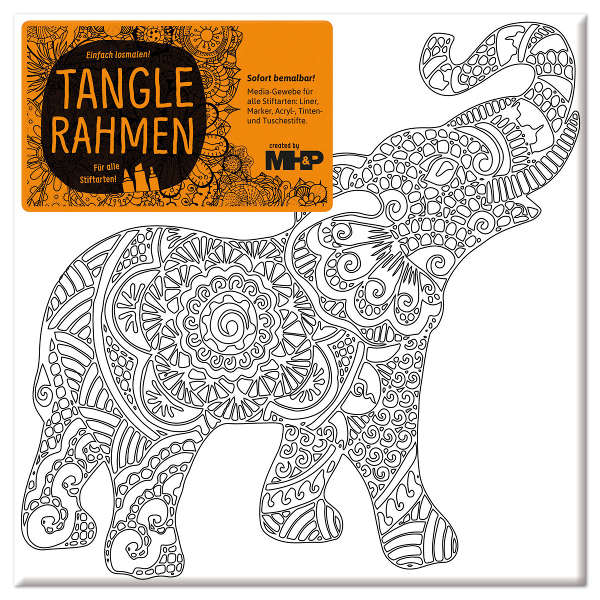 Tangle-Keilrahmen 20x20x2cm indischer Elefant