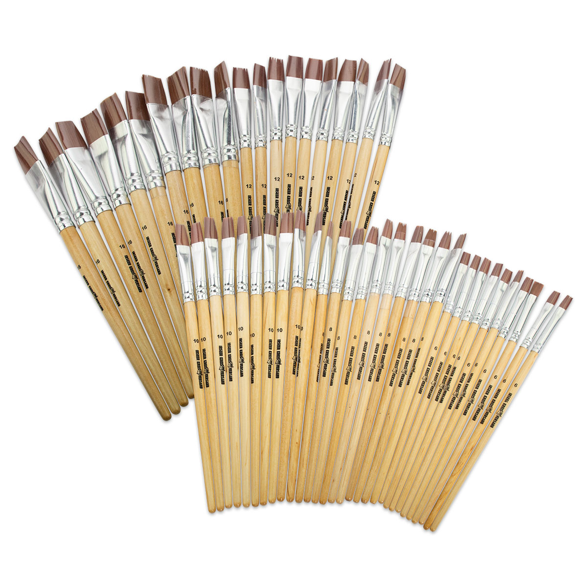 Pinsel Synthetik flach 50er-Set Gr. 6/8/10/12/16 je 10 St.