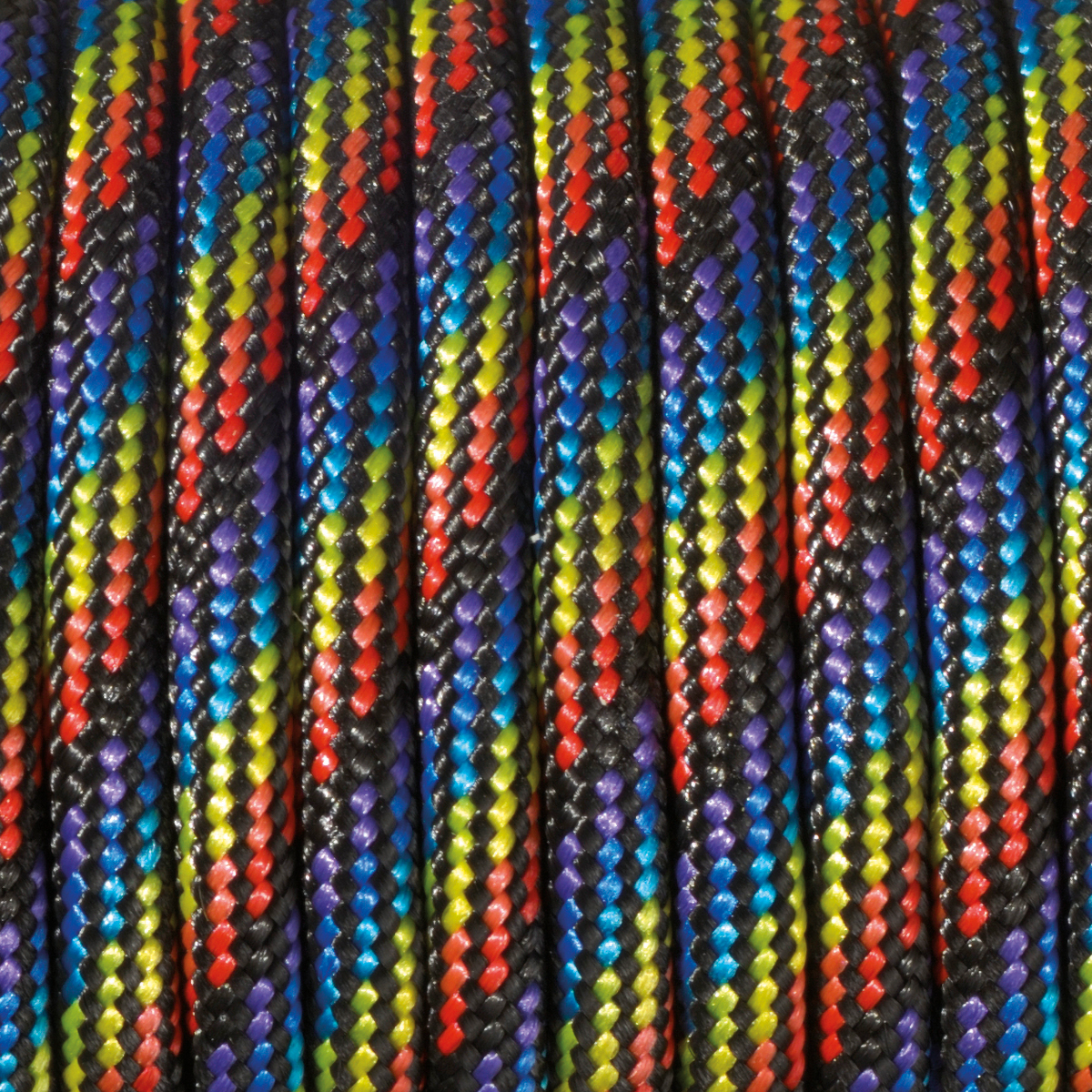 Paracord-Garn colour mix rund 4mm 50m regenbogen/schwarz