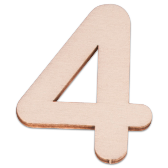 Holzzahl 4 ca. 3mm 6cm hoch natur