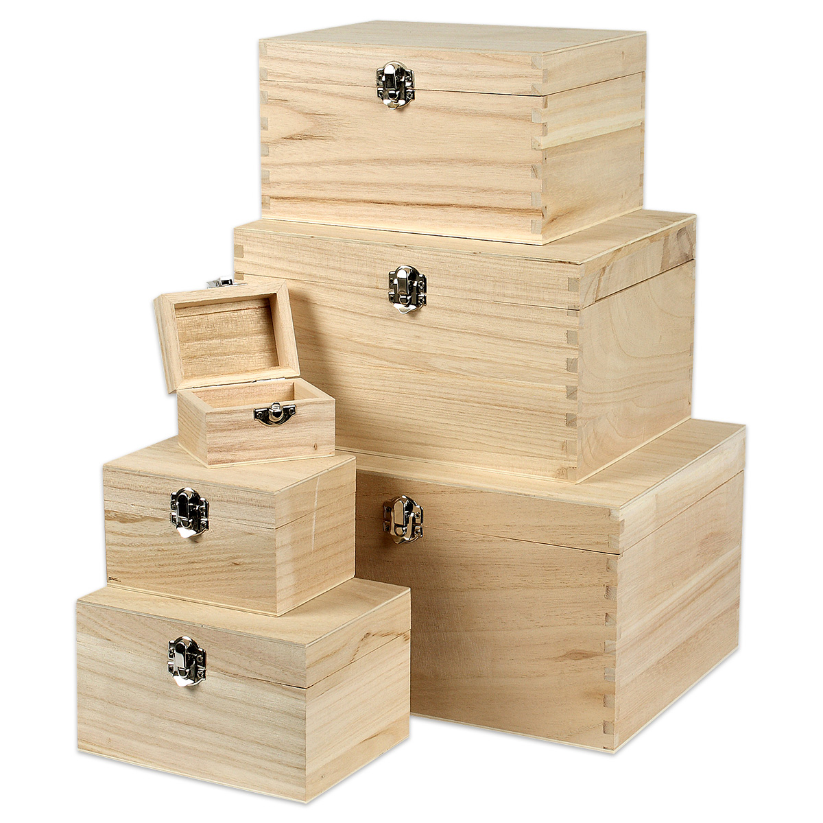 Holzkästchen-Set mit Messingverschluss 6 St./Größen natur