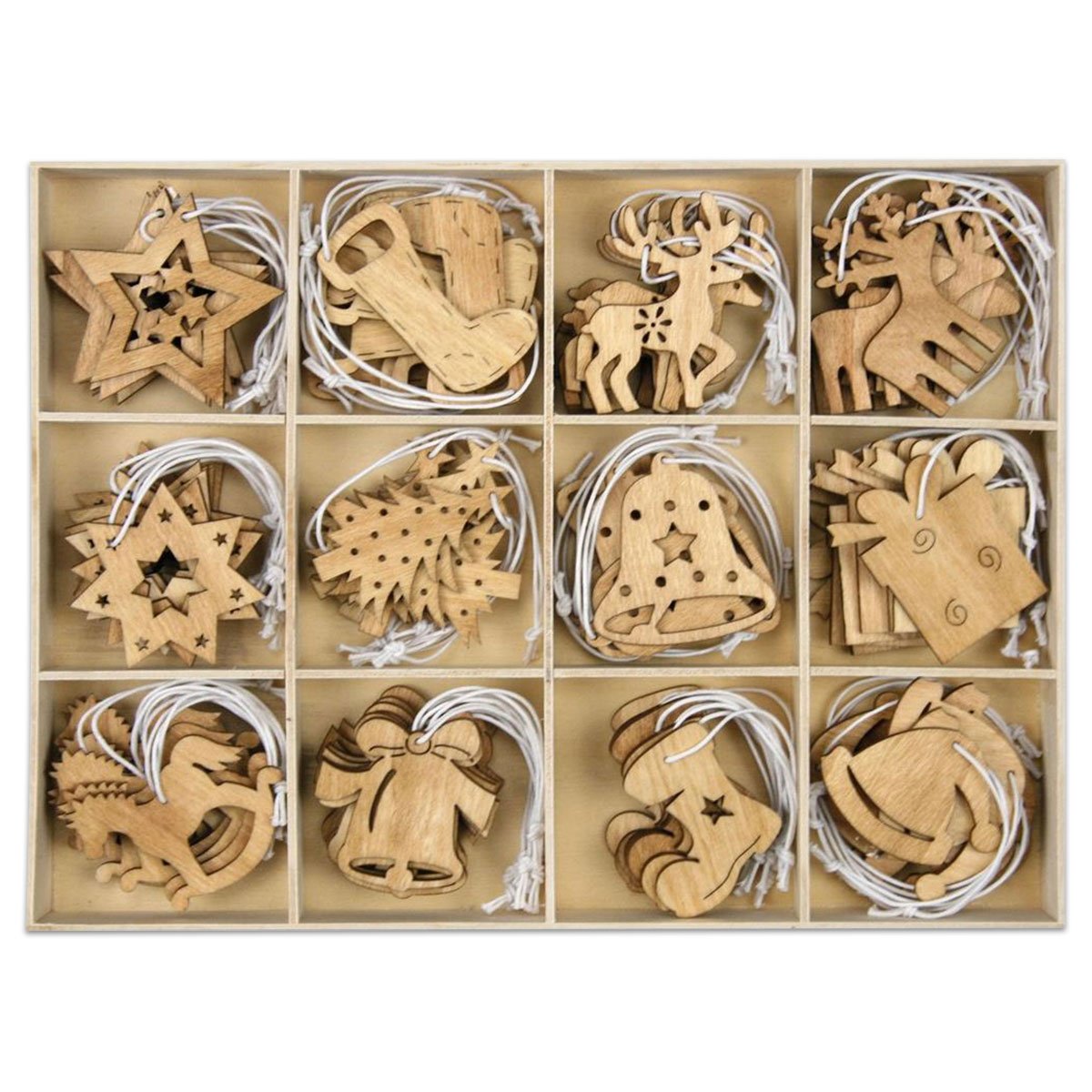 Holzhänger X-Mas-Box I ca. 5x5cm 12 Motive/96 St. natur