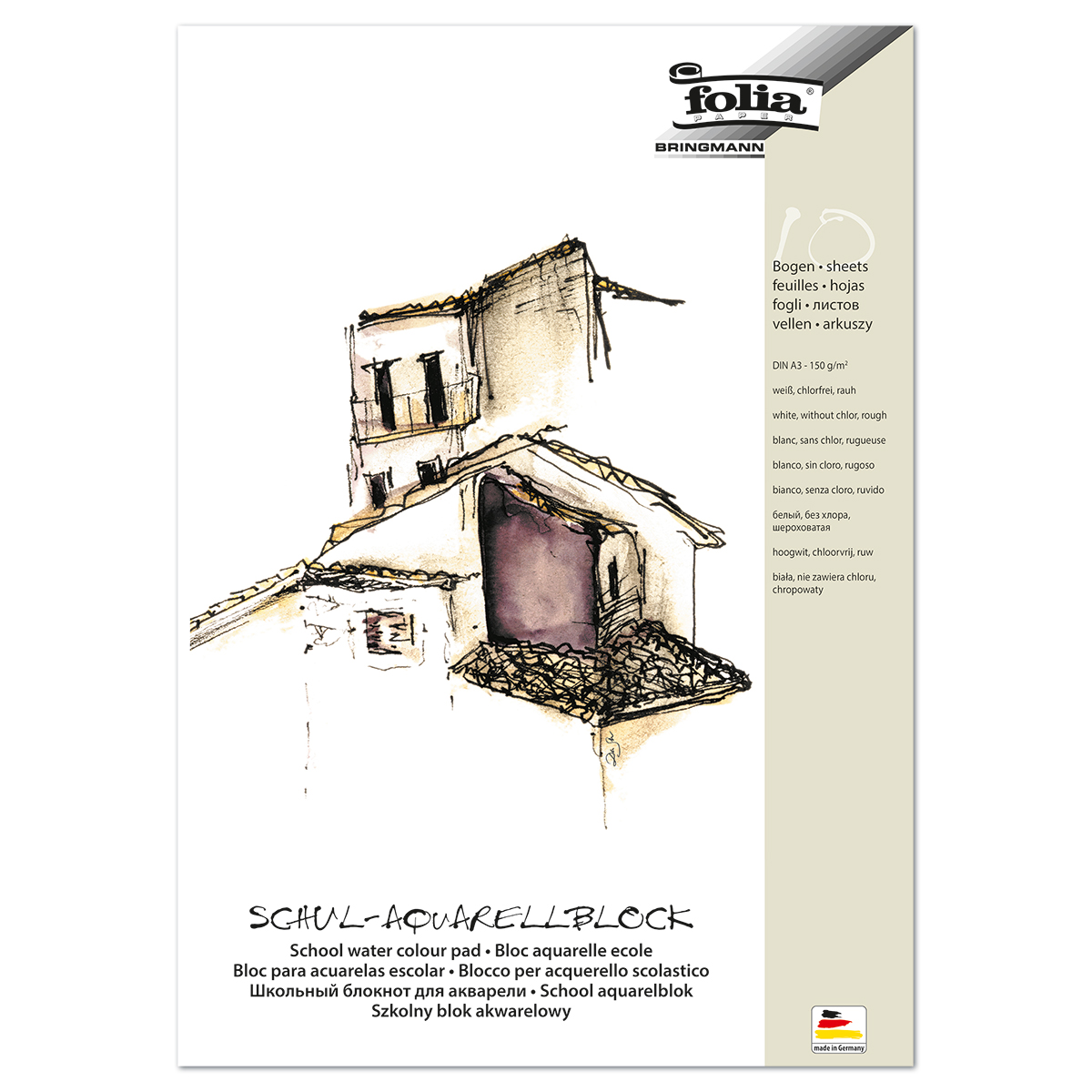 Schul-Aquarellblock 150g/m² DIN A3 10 Bl. rau