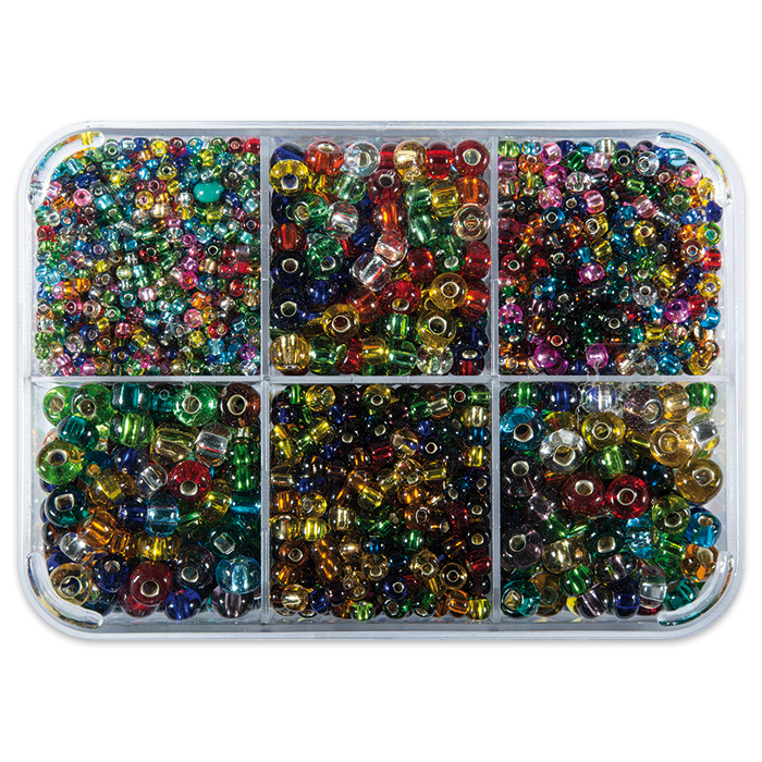 Glasperlen-Box Silbereinzug 2-6mm ca. 150g mix
