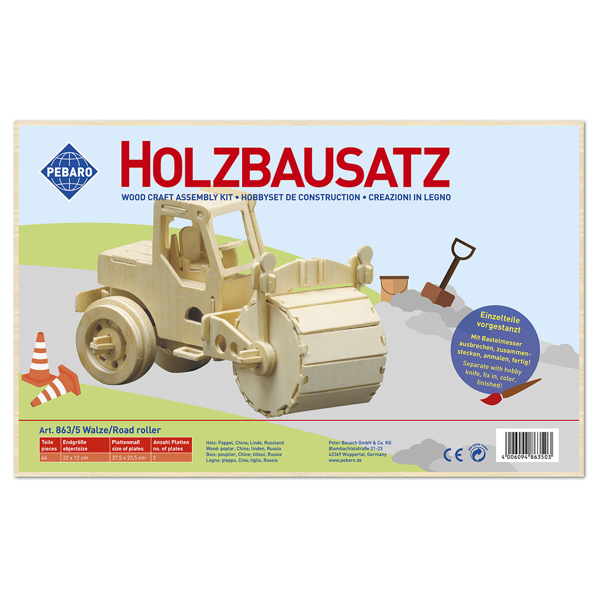 58708635_1 Holzbausatz Walze 22x12cm 64 Teile