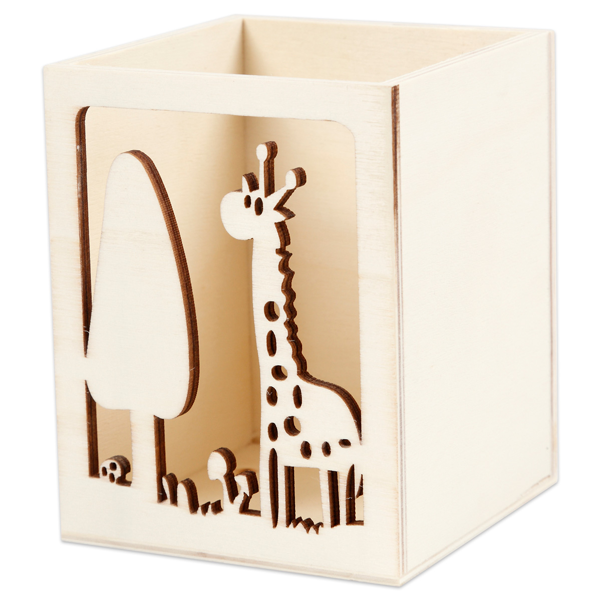 Holzbox für Stifte Giraffe 8x8x10cm natur