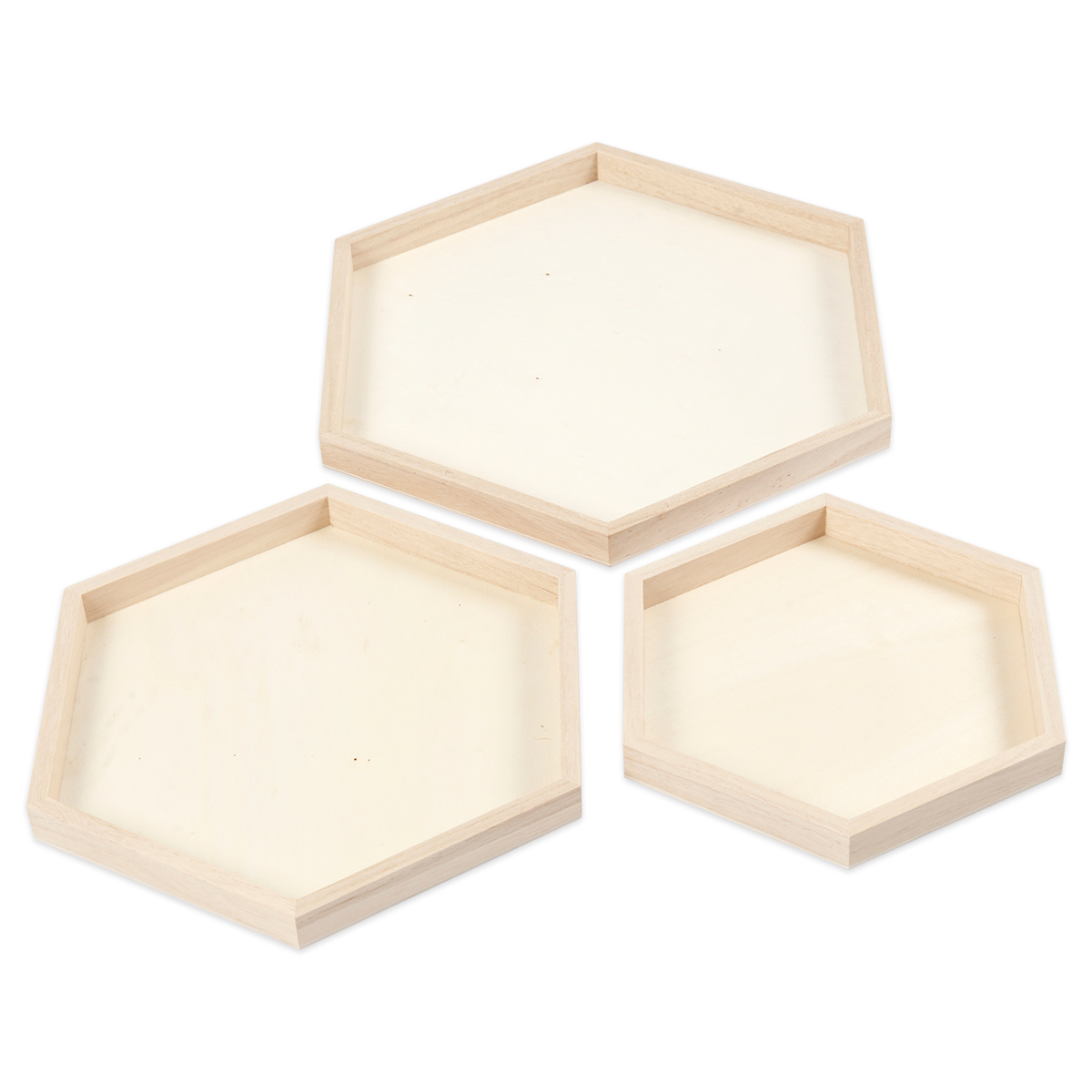 Tablett-Set Holz sechseckig natur 3 St./Größen