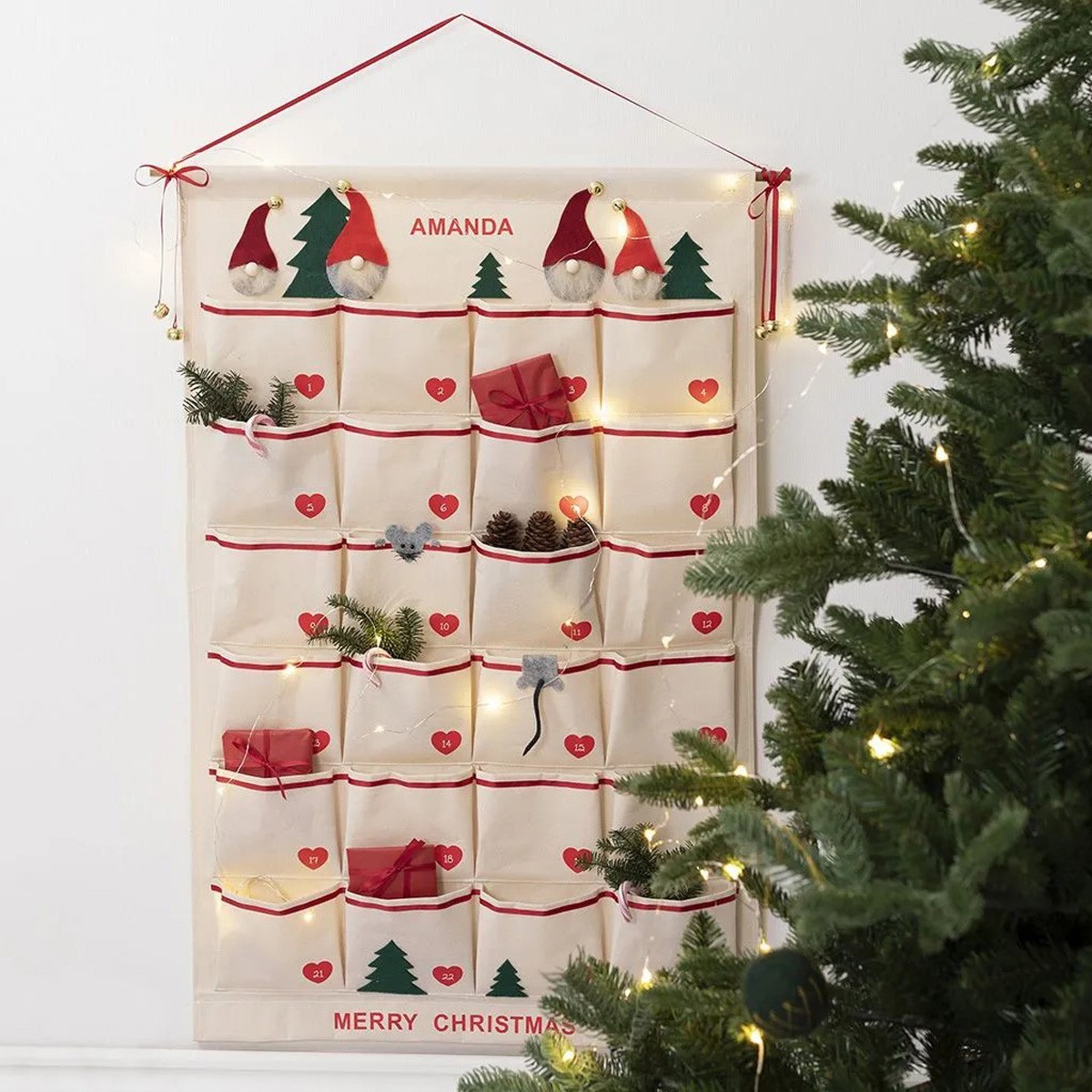 Adventskalender aus Stofftaschen-Organizer