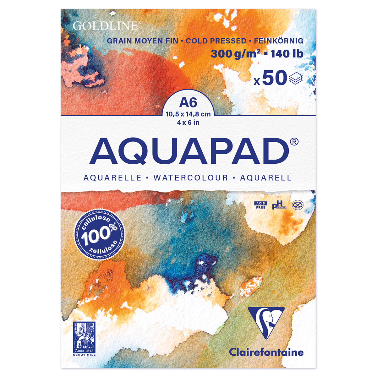 Aquapad Aquarellblock 300g/m² A6 50 Blatt weiß