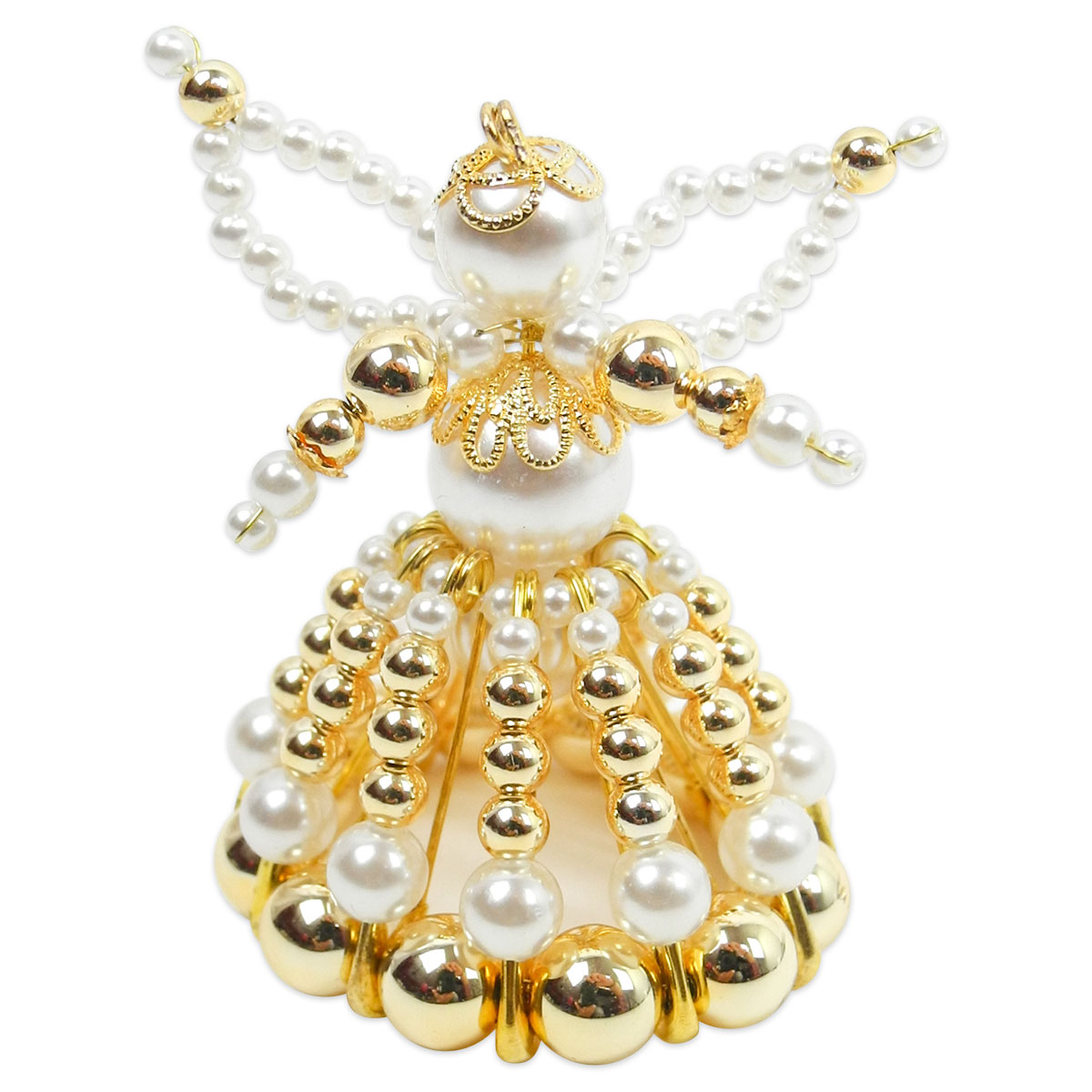 Kreativset Perlenengel ca. 7cm weiß-goldfarben