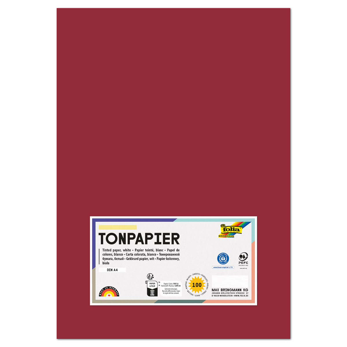 Tonpapier 130g/m² DIN A4 100 Bl. dunkelrot