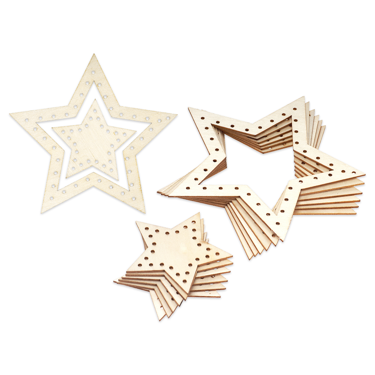 Fädelsterne-Set Holz 11,9x11,4cm 12-teilig natur