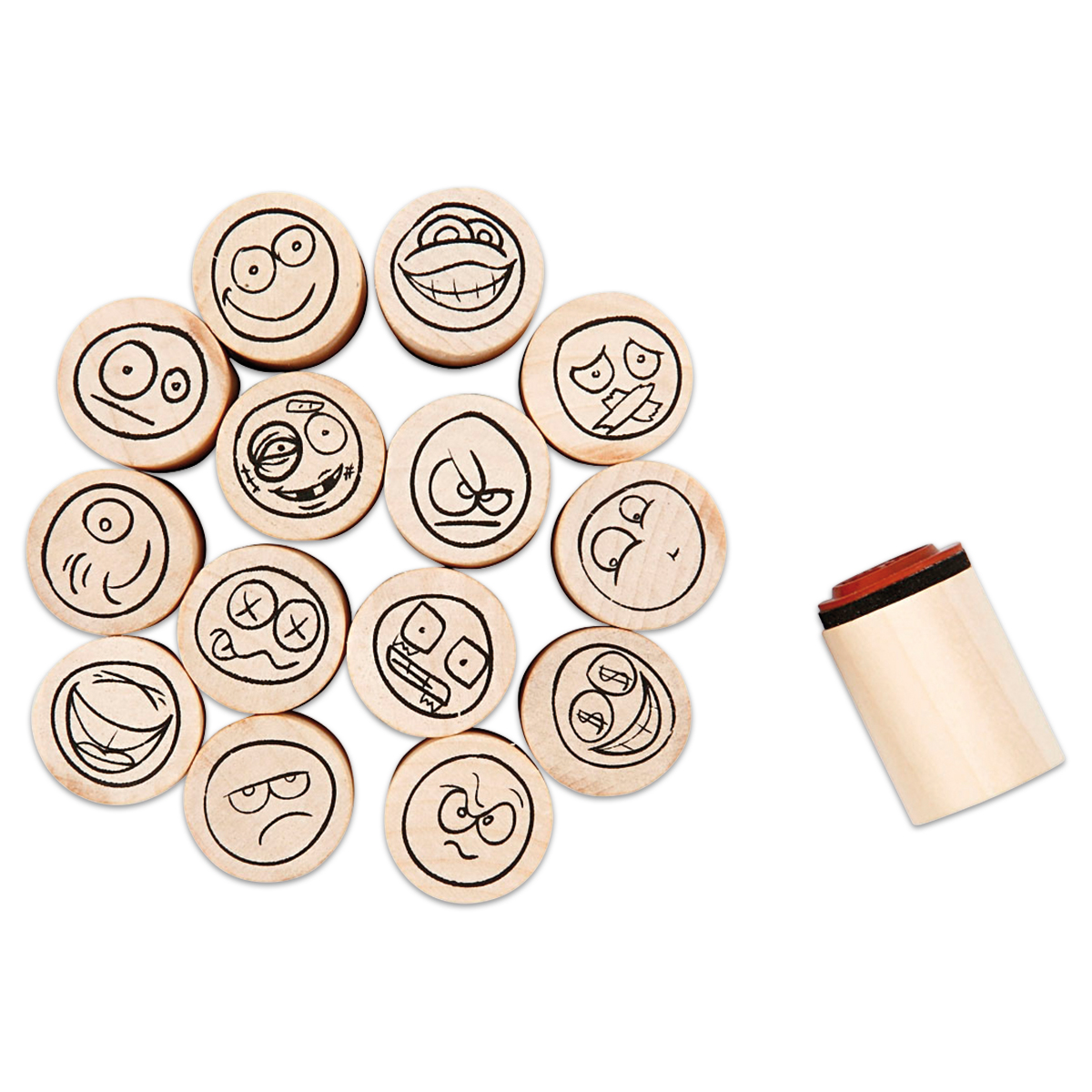 Stempelset Smiley Holz/Gummi 20x26mm 15 Motive/St