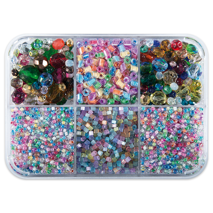 Glasperlen-Box Farbeinzug 2-12mm ca. 150g mix