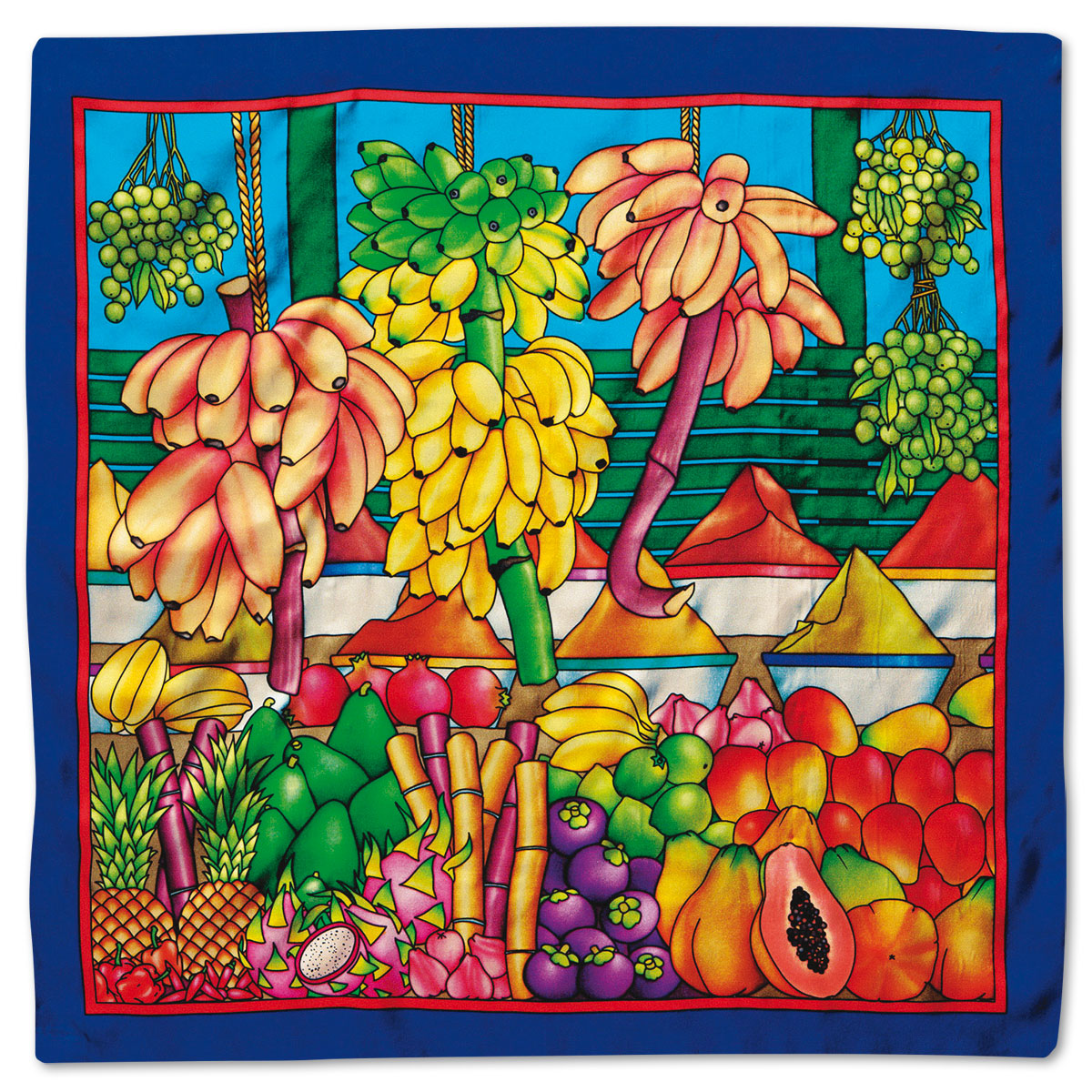 Tuch Gutta schwarz 90x90cm Früchte