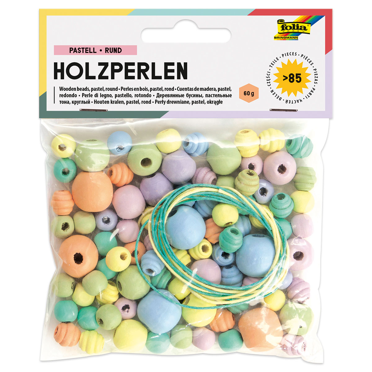 Holzperlen-Mix 9-17mm 65 St. pastell mix
