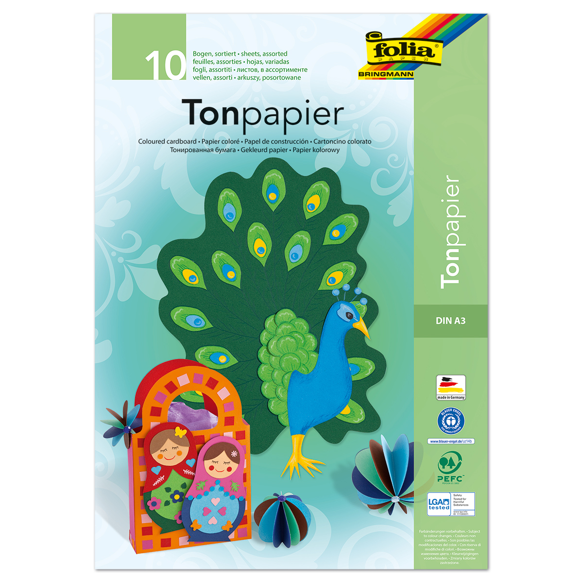 Tonpapier-Block 130g/m² DIN A3 10 Bl./10 Farben