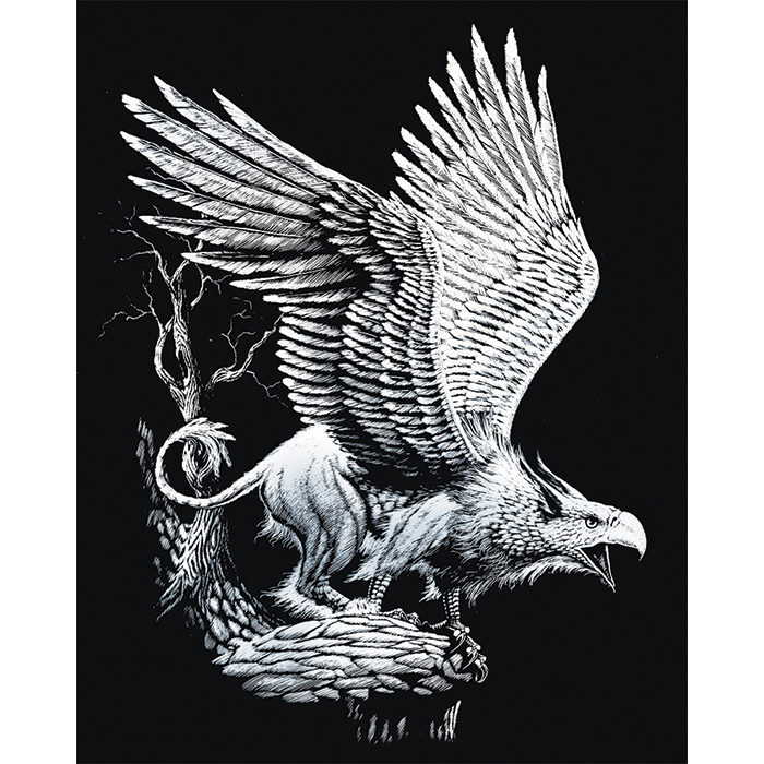 Kratzbild silber 20,3x25,4cm Greif
