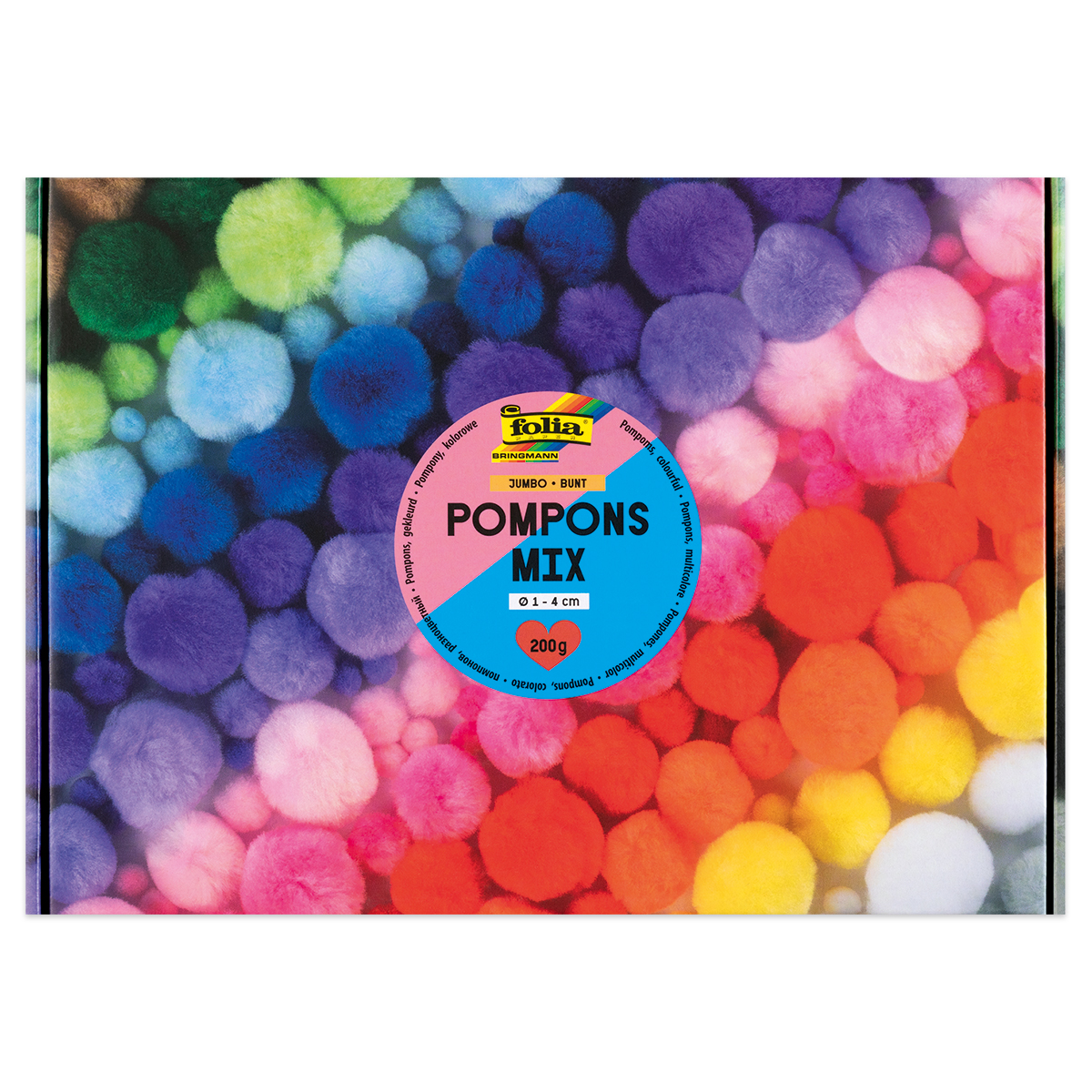 Pompons Mix Jumbo 200g Ø 1-4cm bunt