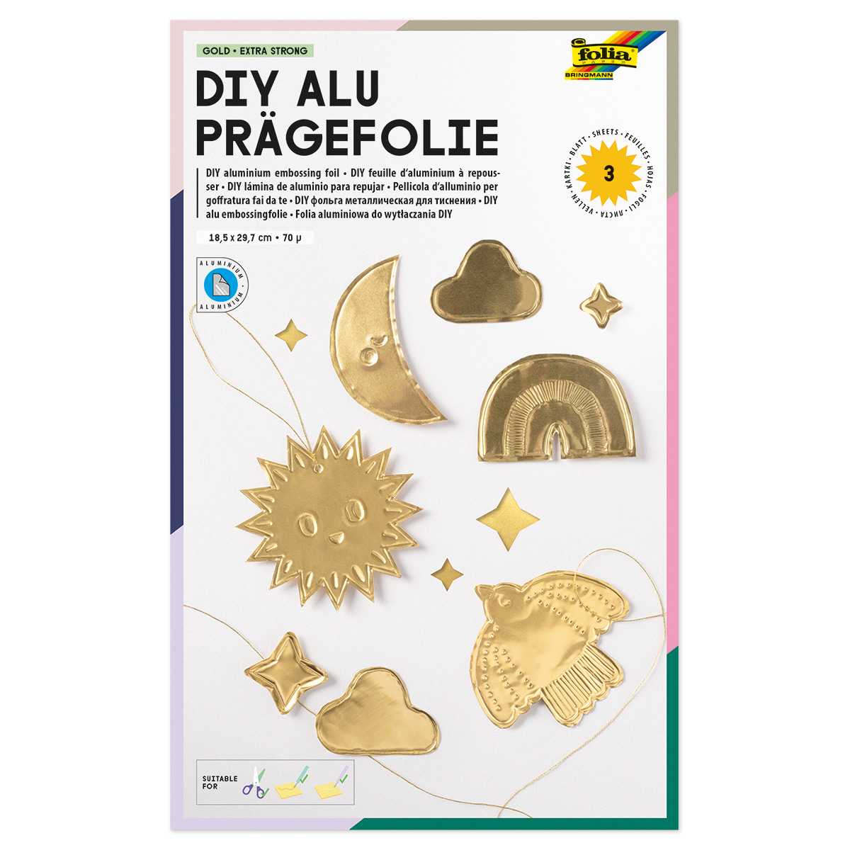 Prägefolien 18,5x29cm 3 St. metallic goldfarben
