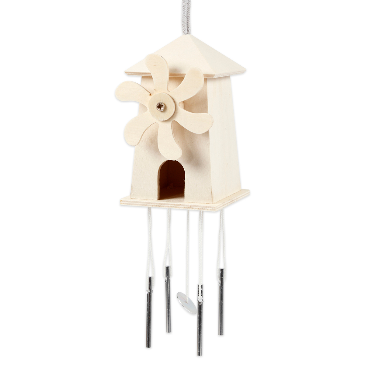 Windspiel Mühle Holz 7x7x12cm natur