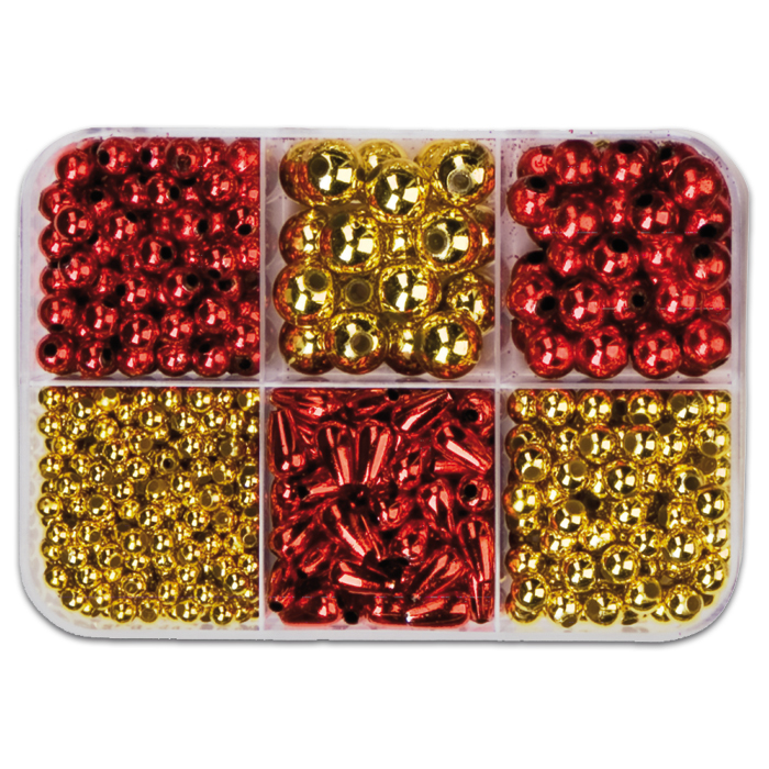 Metallicperlen-Box ca. 4-10mm ca. 90g rot-goldf.