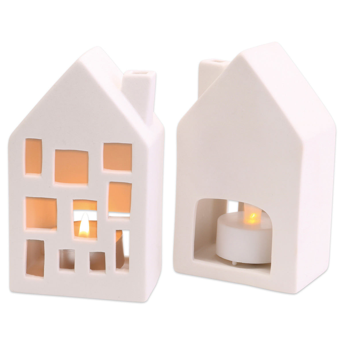 Teelicht-Häuschen Terrakotta 5x7x12cm weiß