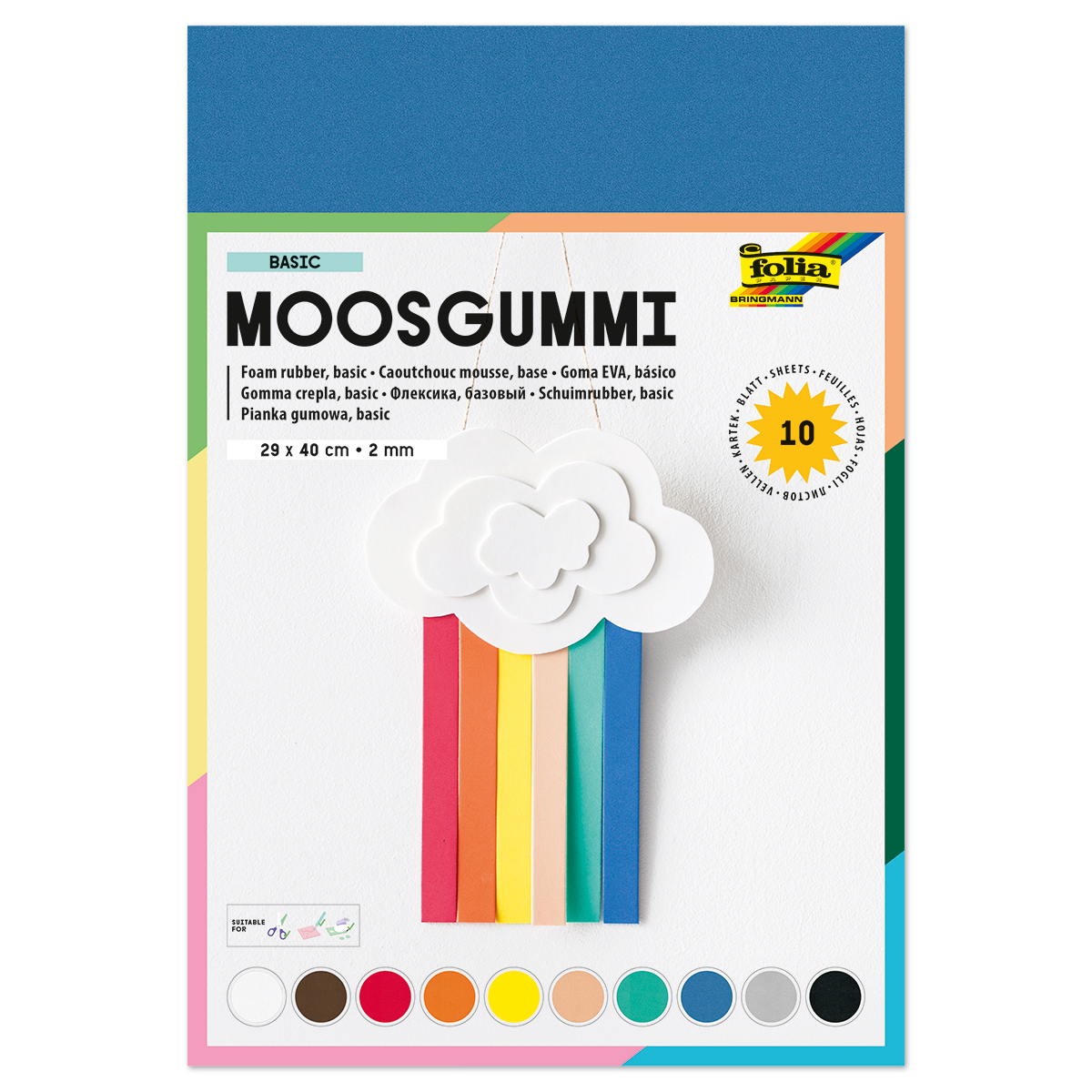 Moosgummi-Set 2mm 29x40cm 10 Bl./Farben