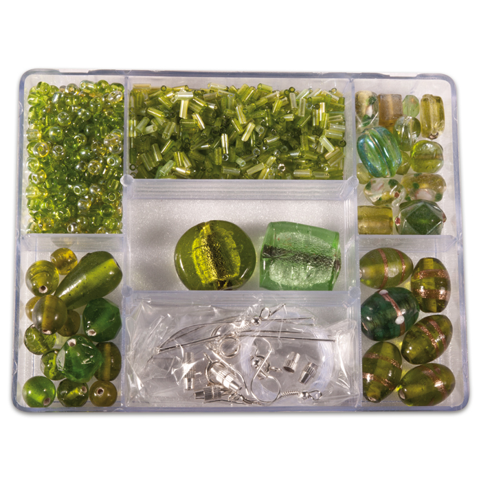 Glasperlen-Box ca. 2-30mm ca. 140g hellgrün