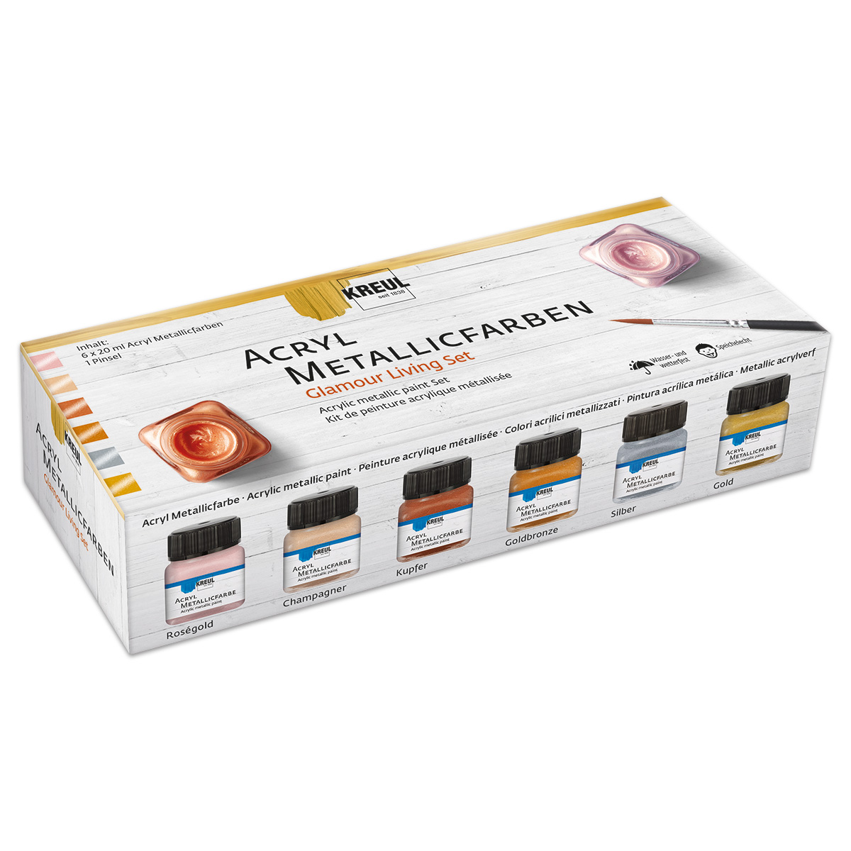 KREUL Acryl Metallicfarben-Set 6 Farben à 20ml Glamour Living