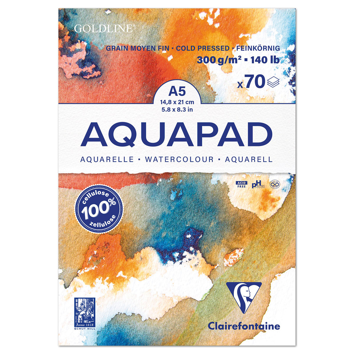 53775720bzGGPPJuQ4Zf9 Aquapad Aquarellblock 300g/m² A5 70 Blatt weiß