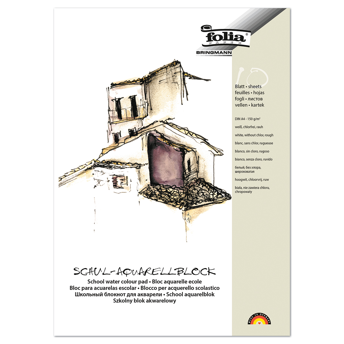 Schul-Aquarellblock 150g/m² DIN A4 10 Bl. rau