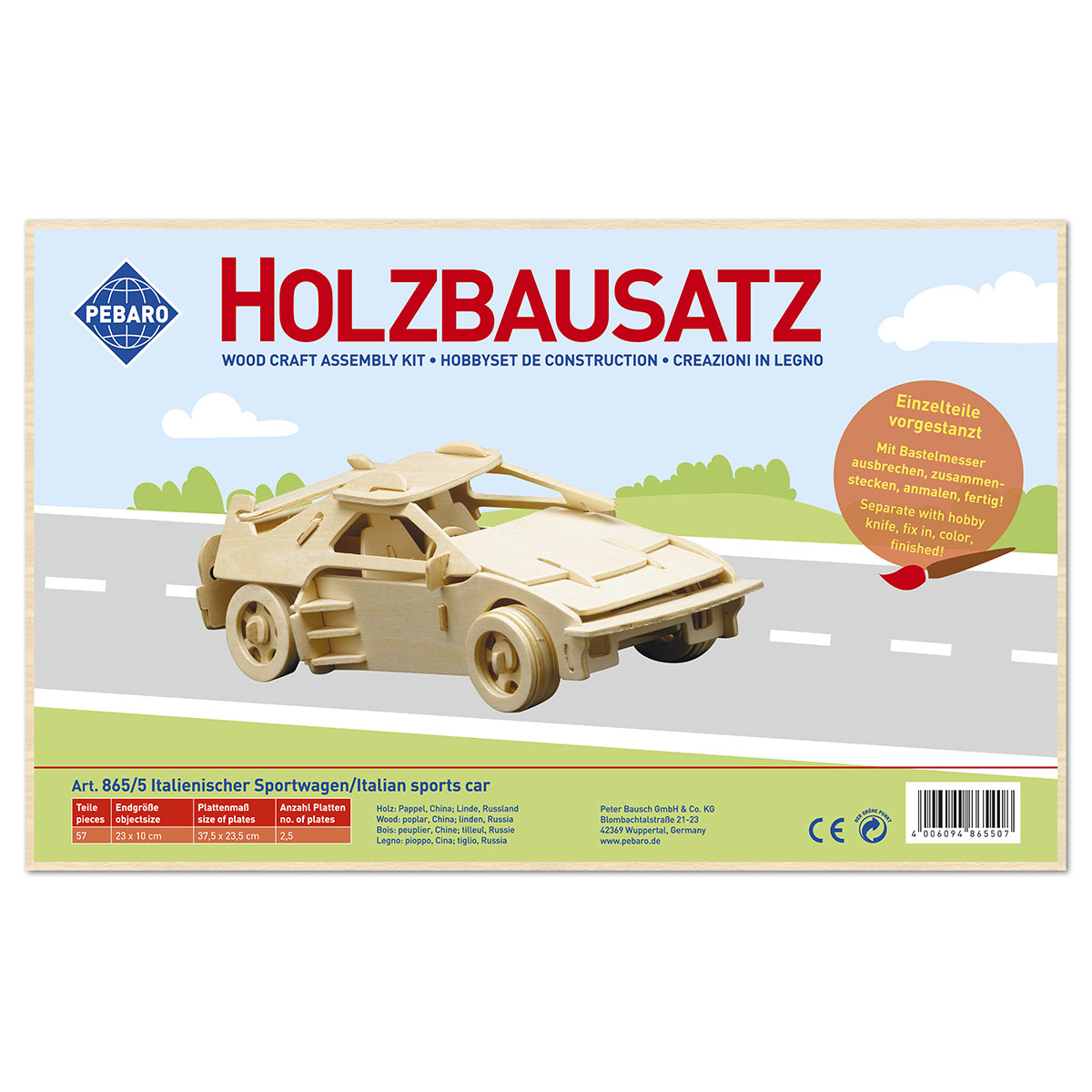 58708655_1 Holzbausatz ital. Sportwagen 25x11cm 67 Teile
