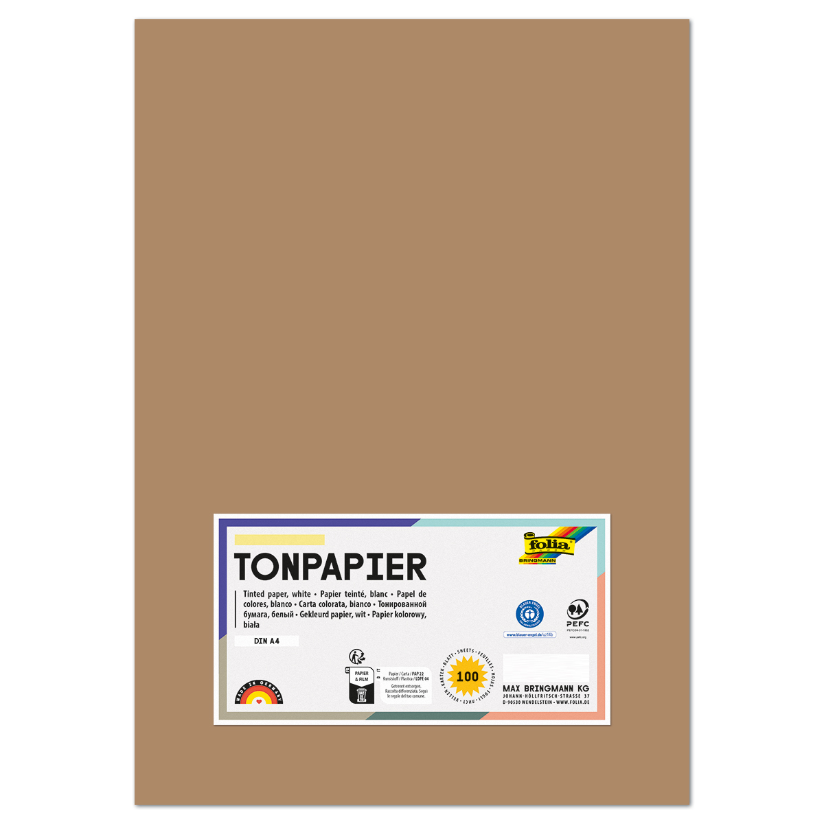 Tonpapier 130g/m² DIN A4 100 Bl. rehbraun